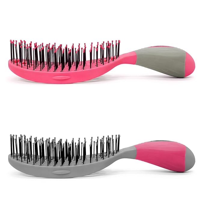 NuWay 4HAIR U.S. Patented Detangler Hair Brush for Men & Women - Pink & Gray | Hair Comb for Scalp Care - Fast Dry Venting Scheme - TravelC Detangling Brush for All Hair Type