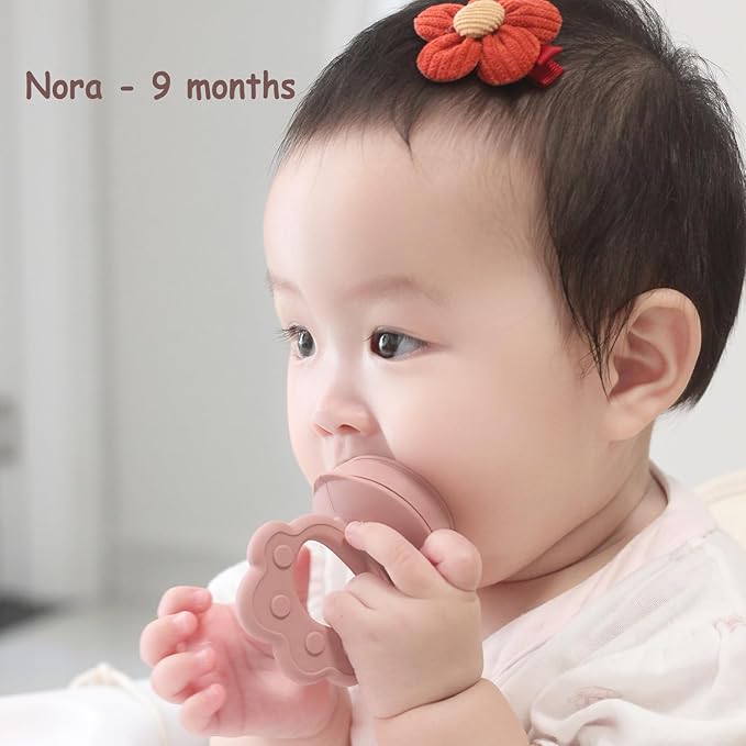 Ginbear Silicone Baby Fruit Food Feeder & Freezer Tray (Set of 2), Infant Teething Feeder Pacifiers with Baby Popsicle Molds Combo 4 Months+ (Hazy Green/Almond)