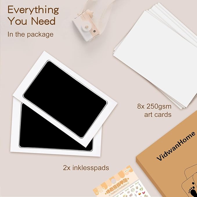 2pc Large Baby Hand and Footprint Kit – Inkless Clean Touch Ink Pad for Keepsake Footprints, Paw Prints, Mess-Free Ink Pad for Newborns and Pets with 8 White Cards (Jet Black.L)