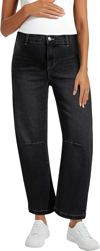 BLENCOT Women's Maternity Jeans Elastic Hight Waist Stretch Barrel Jeans Wide Leg Side Panel Pregnancy Denim Pants