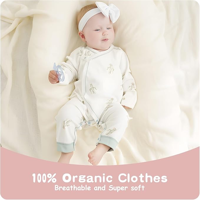 100% Organic Cotton Soft 0-6 Months Unisex Footless Newborn Baby Sleepers Pajamas Romper Boys Girls Long Sleeve