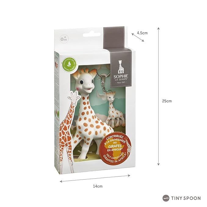 Sophie la girafe Giraffe Conservation Foundation Set | Includes Girafe & a Mini Girafe Keychain | Born in Paris | | Natural Rubber | Designed for Teething Babies
