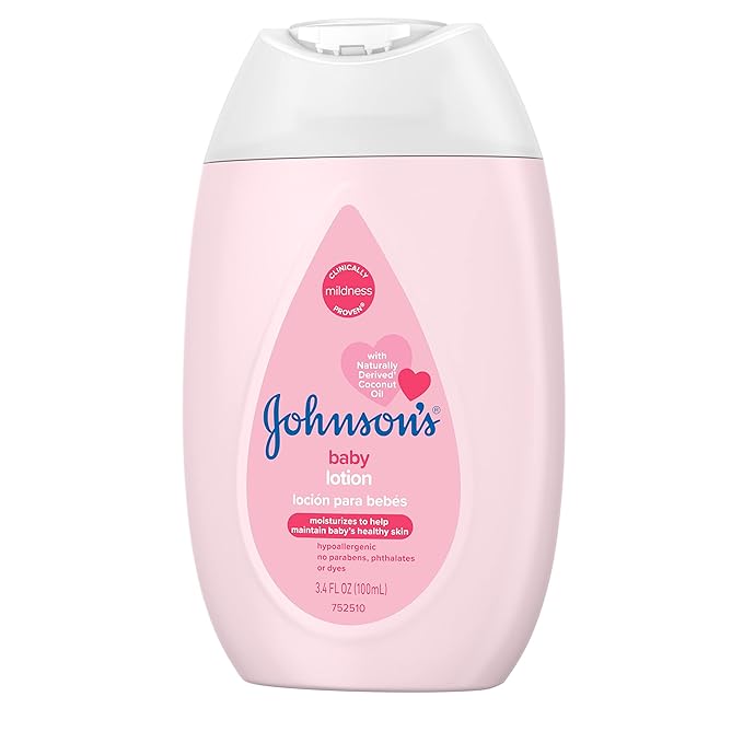 Johnson's Moisturizing Mild Pink Baby Lotion with Coconut Oil for Delicate Baby Skin, Paraben-, Phthalate- & Dye-Free, Hypoallergenic & Dermatologist-Tested, Baby Skin Care, 3.4 Fl. Oz (Pack of 3)