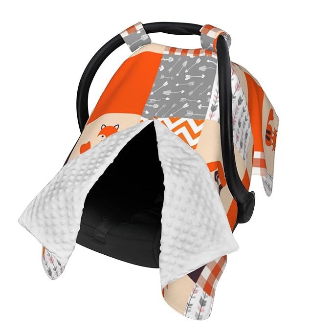Personalized Cute Fox Baby Car Seat Canopy for Babies with Name, Custom Car Seat Covers for Girls Boys, Opening Minky Nursing Breastfeeding Cover Infant Carseat Canopies for Newborn