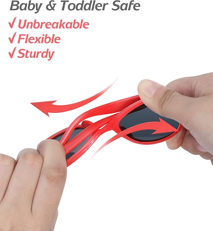 Baby Sunglasses - 100% UV Proof Sunglasses for Baby, Toddler, Kids - Ages 0-2 Years - Case and Pouch included