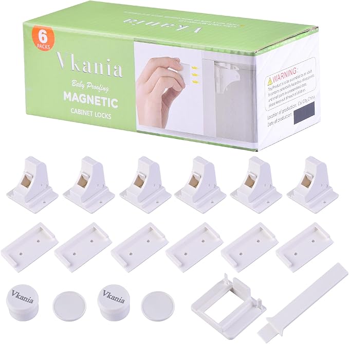 6-Pack Magnetic Child Safety Locks for Cabinets & Drawers - Baby Proofing Adhesive Lock, No Drill Easy Installation with 2 Keys (6 Locks + 2 Keys)