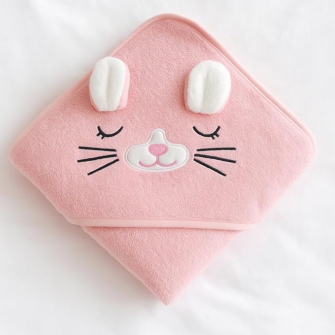 My Tiny Nugget Hooded Baby Bath Towel Set (2-Pack) – Soft & Absorbent | Pink & White | Cute Animal Hood | Plush Bath Wraps for Newborns Infant & Toddlers | Baby Gift Bundle (Pink + White Set)