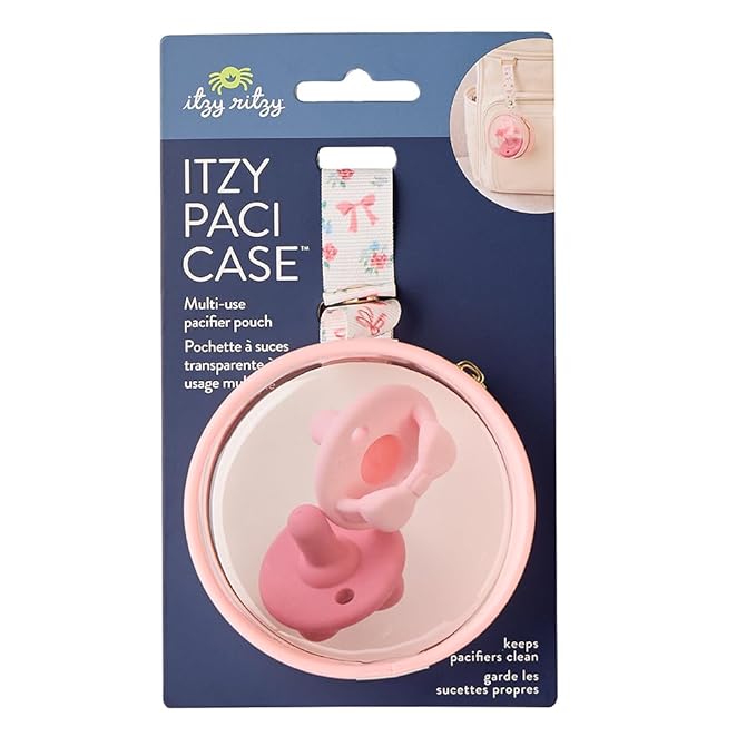 Itzy Ritzy Clear Pacifier Case with Handle – Easily Attaches to Diaper Bag or Purse – Holds 2 Pacifiers (Bows)