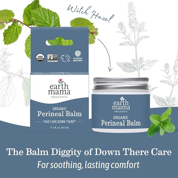 Earth Mama Organic Perineal Balm | Naturally Cooling Herbal Salve for Pregnancy and Postpartum Relief with Witch Hazel & Calendula, Feminine Care Essentials, No Benzocaine or Butane, 2-Oz (2-Pack)