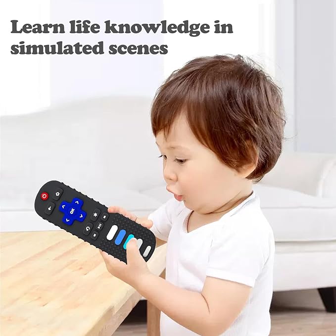 2-Pack Baby Teething Toys-TV Remote Control Shape Silicone Infants Teething Toys for Babies 0-18 Months,BPA-Free (Khaki+Red)