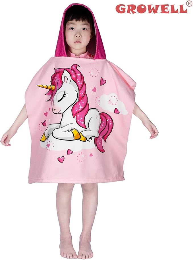 Hooded Kids Beach Towels - Toddler Bath Towel Girls Boys Swim Cover-ups for Ages 1 to 6 Kids Pool Towels Quick Dry Lightweight Soft Microfiber Poncho Towel 24x23(Unicorn Pink)