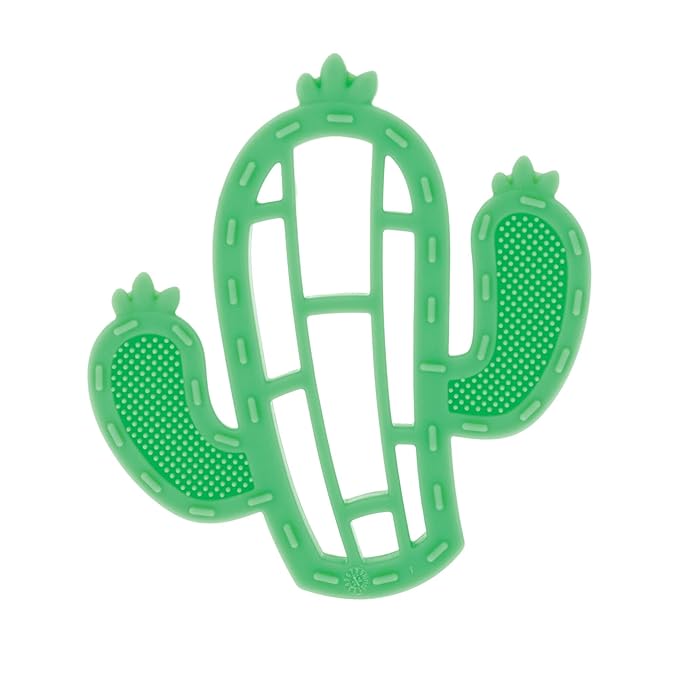 Nuby Soft Silicone Gum Massaging Baby Teether Toy - (2 Pack) Baby Teething Relief Toys for 3+ Months - Dino and Cactus