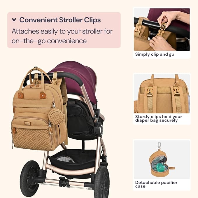 BabbleRoo Diaper Bag Backpack - Baby Essentials Travel Tote - Multi function Water Resistant Diaper Bag, Travel Essentials Baby Bag with Changing Pad, Stroller Straps & Pacifier Case - Unisex, Beige | Multi function, Waterproof, Diaper Bag, with Changi...