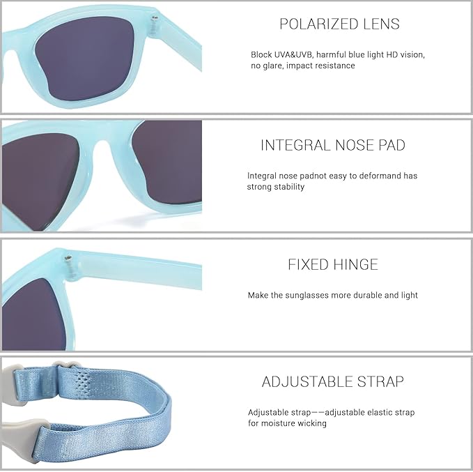 MAXJULI Baby Infant Sunglasses Safe, Soft, With Adjustable Strap 0-24 Months BPA Free 7002