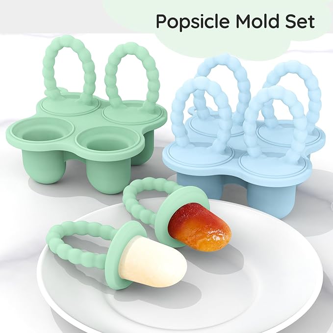 Baby Ice Lolly Mould, Silicone Petite Pops, Baby Popsicle Mold Set Tiny Pops and Teether for Infants 4+ Months Teething Relief, Baby Essentials