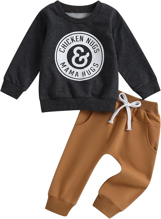 Baby Boy Fall Clothes Set Long Sleeve Letter Print Sweatshirt Pants Toddler Infant Outfits 6 12 18 24 Months 2T