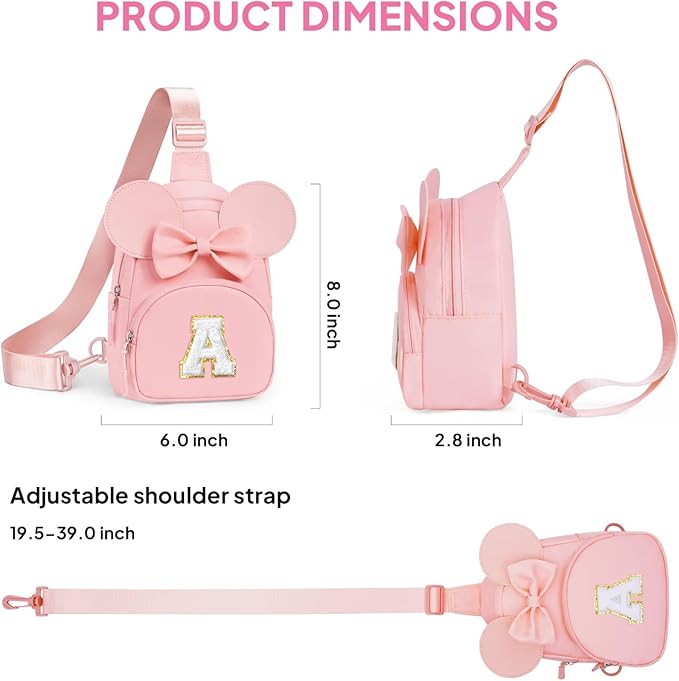 YOOLIFE Birthday Gifts for 2 3 4 5 6 7 8 Year Old Girls Kids, Initial Sling Bag Fanny Pack for Little Girls Purse, Girl Crossbody Bag Toddler Purse, Personalized Gifts for Daughter Sister, Pink (T)
