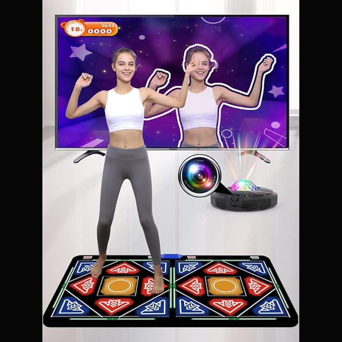 HDMI Musical Electronic Dance Mats with Camera,64G Memory Card,It Features 1030 Games、700 Songs and 81 MV,Double User Fitness Dance Pad Dancing Mat for Kids & Adults, Gift for Boys & Girls