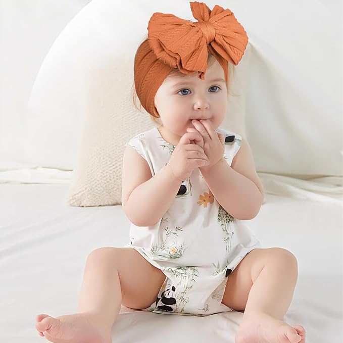 Baby Bows Headbands Soft Nylon Handmade Hair Accessories for Newborn Infant Toddler Kids (6 Mixed White, Large)