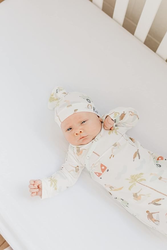 Copper Pearl Baby Beanie Hat Top Knot Stretchy Soft Maui