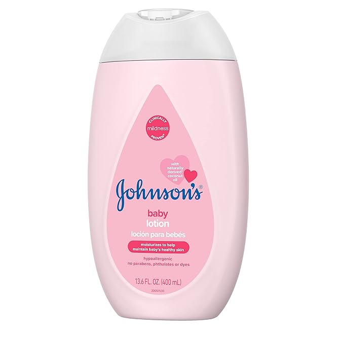 Johnson's Baby Moisturizing Mild Pink Baby Lotion with Coconut Oil for Delicate Baby Skin, Paraben-, Phthalate- & Dye-Free, Hypoallergenic & Dermatologist-Tested, Baby Skin Care, 13.6 Fl. Oz