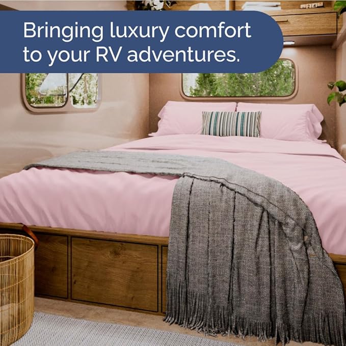 RV Short Queen Sheet Set 60 X 75 - 4 Piece RV Short Queen Bed Sheets - Soft, Breathable & Cooling - Designed for Bunks, Trailers & Campers - Fits 8” to 12" Mattress - Luxury Bedding - Lavender Pink