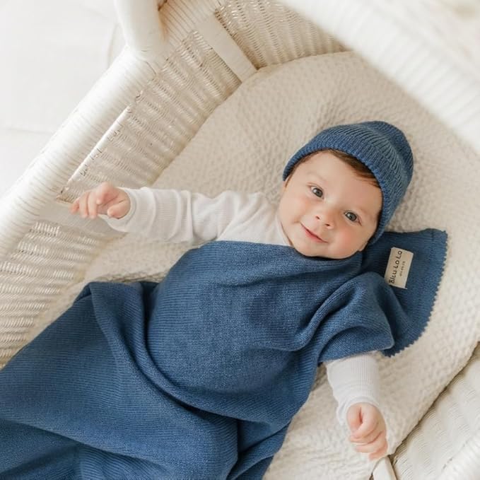 Baby Gift Set - Organic Cotton Newborn Blanket Essentials, Thoughtful Baby Shower & New Baby Gift for Boys & Girls (Luxe - Denim Blue)