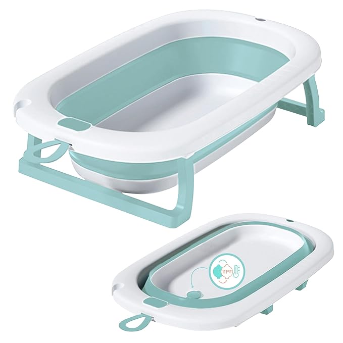 Lulyboo Collapsible Baby Bathtub - Portable, Lightweight, Foldable Newborn & Toddler Tub with Water Temperature Indicator, Built-in Shower Head, Safe BPA-Free Materials for 0-12 Months, Easy Storage
