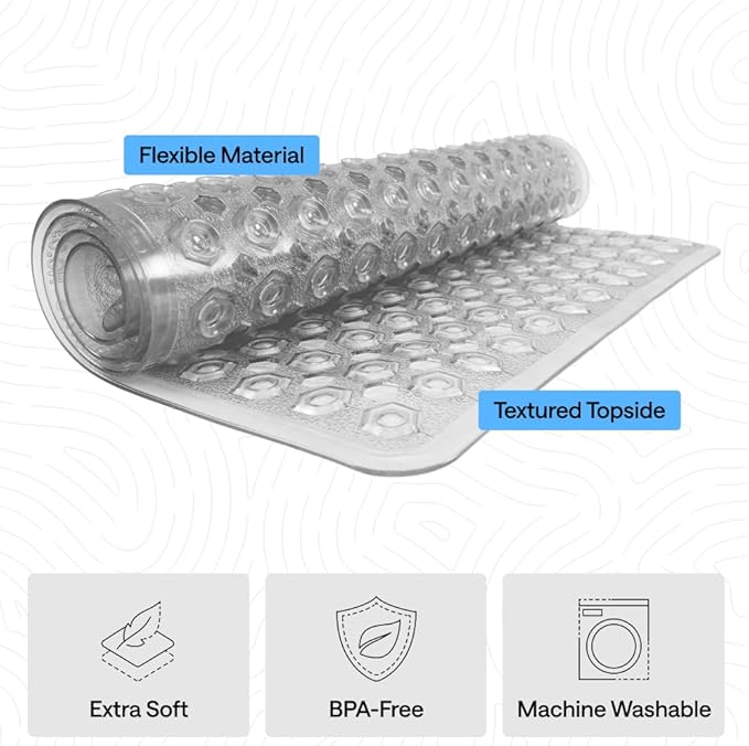 GORILLA GRIP Patented Square Shower Stall Mat, Small Bathtub Floor Mats for Stand Up Showers with Suction Cups and Drainage Holes, Machine Washable, Soft on Feet, Bathroom Accessories 21x21 Inch, Gray