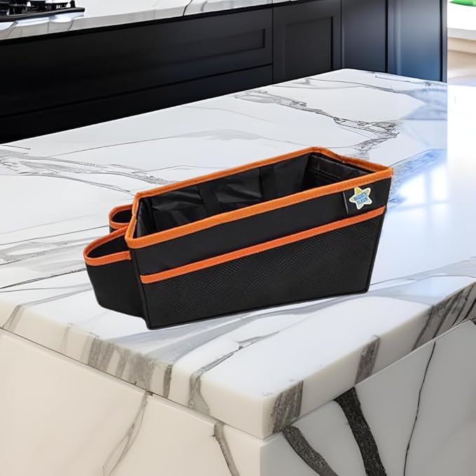 Mighty Clean Car Storage Organizer - Use in The Trunk, or Front or Back Seat with 8 Side Pockets + 1 Zippered Pouch + 2 mesh Pouches + 2 Cup Holders for Toys, Books, Drinks, Tissues, Diapers & More