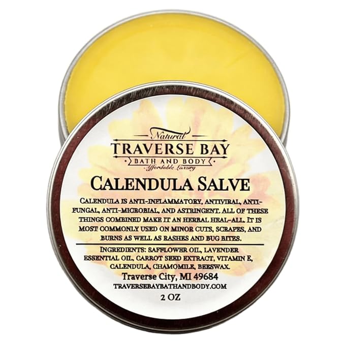 Traverse Bay Bath and Body - 2 oz Twist-Top Tin - Calendula Salve With Calendula, Chamomile, Lavender Essential Oil, Carrot Seed Extract - All Natural, Soothing, Multi-Purpose Salve For Everyday Use