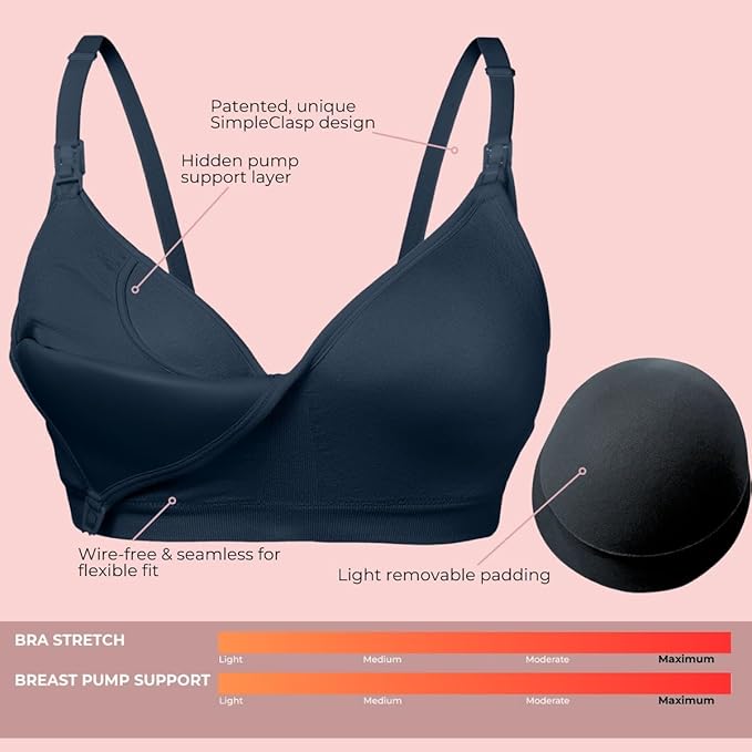 Supermom Silhouette with Removable Pads, Pumping Bra Hands Free, Adjustable Pumping & Nursing Bra for All Breast Pumps