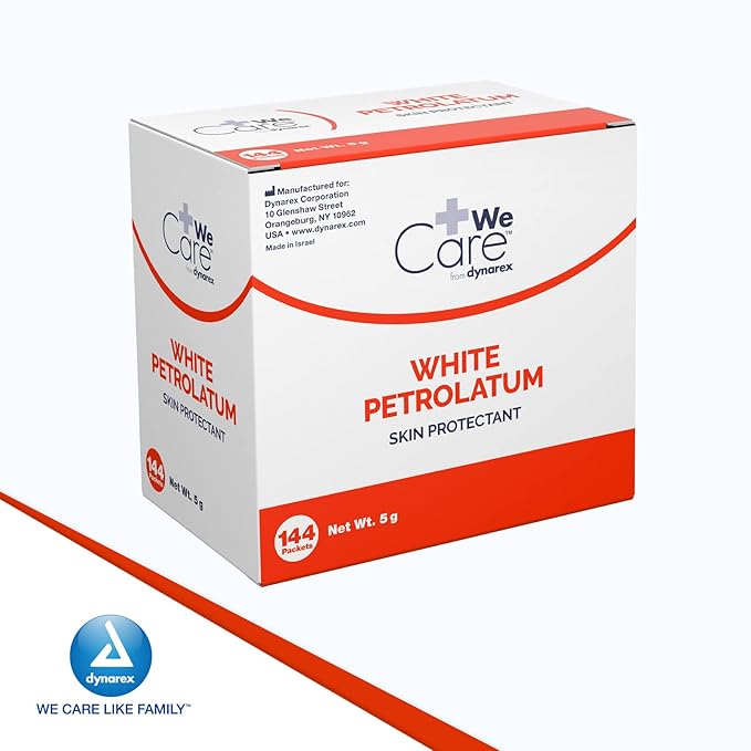 Dynarex White Petrolatum, Petroleum Jelly Ointment to Help Prevent and Treat Skin Irritation, Diaper Rash and Dryness, White, 144 Individual 5 Gram Foil Packs, Dynarex White Petrolatum