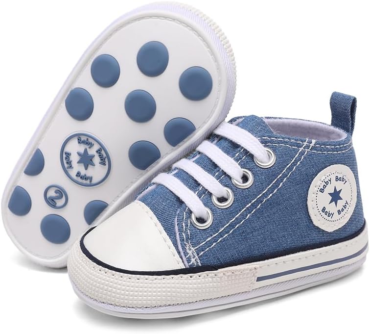 Unisex Baby Girls Boys Canvas High-top Shoes, Newborn Infant Anti-Slip Soft Sole Frist Walking Breathable Sneakers