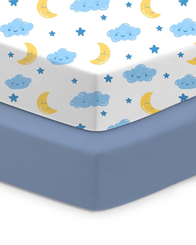 Crib Sheets 2 Pack, Fitted Crib Sheet for Standard Crib Mattress 28x52x9, Ultra Soft Jersey Knit, Breathable Stretchy Deep Pocket, Snug Fit Stays Put, Baby Crib Mattress Sheet