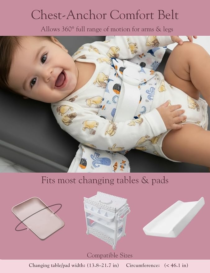 Baby Changing Pad Strap - Cotton Soft Skin-Friendly, Adjustable & Secure Anti-Slip Belt for Infants 0-24 Months, Universal Fit for Changing Pads & Tables, Easy-Clean & Portable (Blue)
