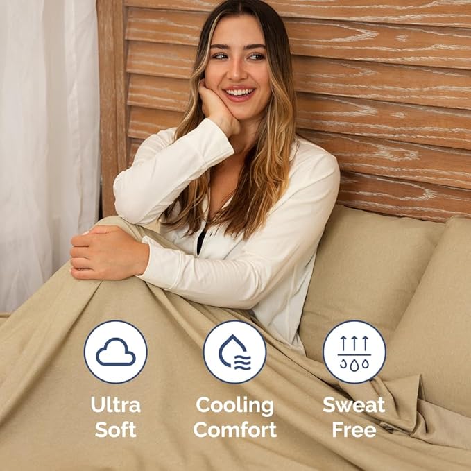 Full XL Bed Sheet Set - 4 Piece Extra Long Extended Full XL Sheets - Ultra Soft, Breathable & Cooling - Fits 8" to 16" Mattress with Deep Pockets - 54" x 80" - Wrinkle & Fade Resistant - Heathered Tan