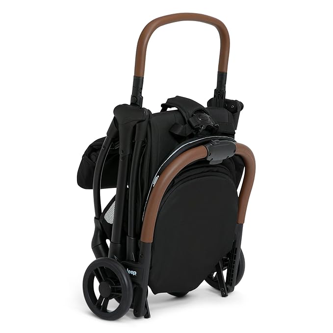Jeep Altitude Compact Travel Stroller by Delta Children Greenguard Gold, Easy One Hand Fold, Lightweight, Extendable Canopy with Peek-a-Boo Window, Reclining Seat, 4 Wheel Suspension, Black