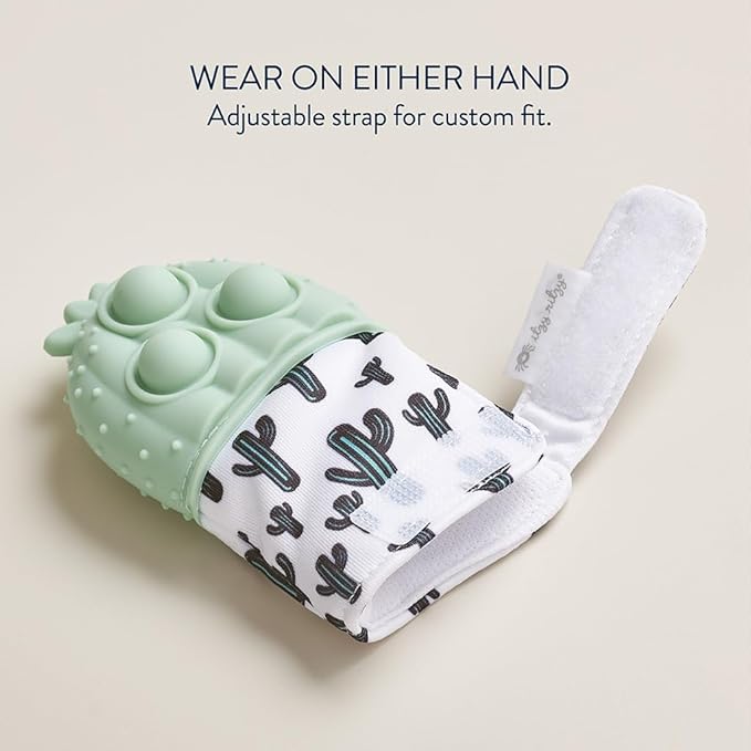 Itzy Ritzy Silicone Teething Mitt - Soothing Infant Teething Mitten with Adjustable Strap, Crinkle Sound & Textured Silicone to Soothe Sore & Swollen Gums - for Ages 3 Months & Up (Cactus)