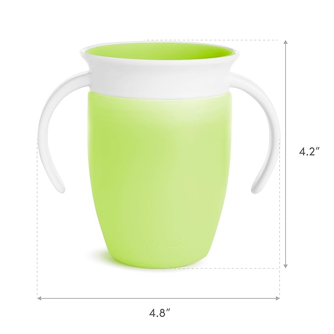 Munchkin Sippy Cup for 6 Month Old and Up, Spill Proof Miracle 360 Toddler Cups with Transition Handles, 7 Ounce, 2 Pack, Blue/Green