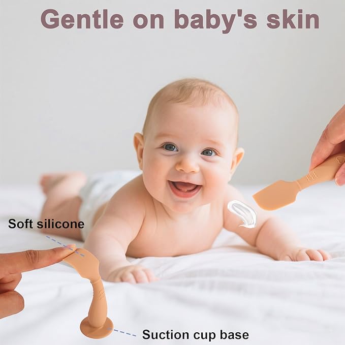 2pcs Baby Diaper Cream Spatula with Travel Case, 2 Sizes Soft Flexible Silicone Butt Paste Applicator Baby Diaper Rash Cream Spatula Bum Brush for Newborn(Brown)