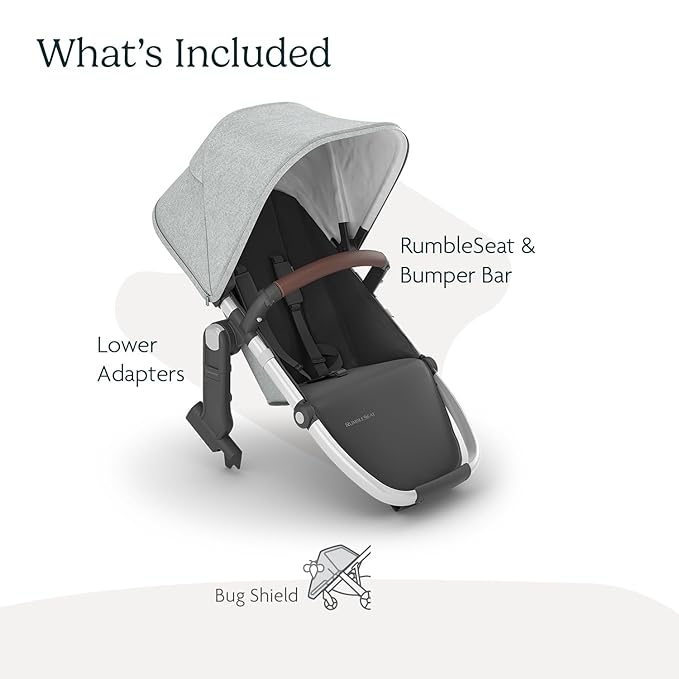 UPPAbaby RumbleSeat V2+ Second Lower Seat/Compatible with Vista V2 and Vista V3 / Adapters, Bumper Bar, Bug Shield Included/Stella (Grey Brushed Mélange/Silver Frame/Chestnut Leather)