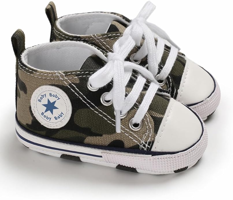 Unisex Baby Girls Boys Canvas High-top Shoes, Newborn Infant Anti-Slip Soft Sole Frist Walking Breathable Sneakers