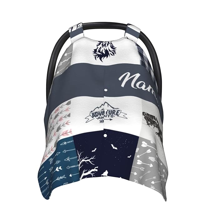 Personalized Wolf Pack Baby Car Seat Canopy for Babies with Name, Custom Arrow Car Seat Covers for Boys Girls, Opening Minky Nursing Breastfeeding Cover Infant Carseat Canopies for Newborn