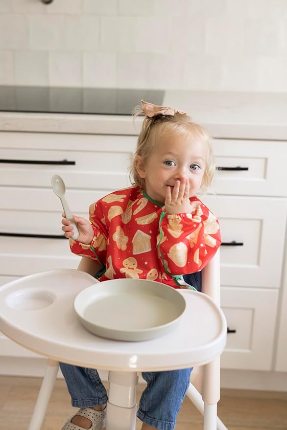 Tiny Twinkle Long Sleeve Bib for Babies & Toddlers | Waterproof Smock Bib for Eating | Machine Washable & Mess-Proof Feeding Essentials | Newborn Shower Gift (Gingerbread, 6–24M)