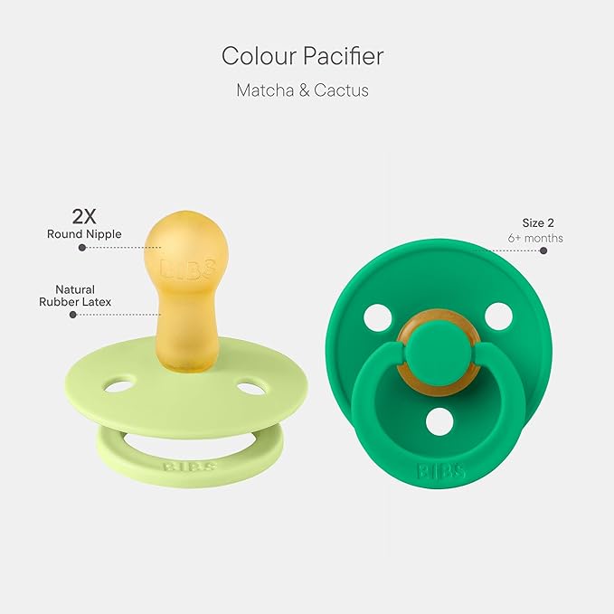 Bibs Pacifiers Color Collection, Set of 2 BPA-Free Latex Pacifiers Made in Europe, Round Nipple Baby Pacifier.