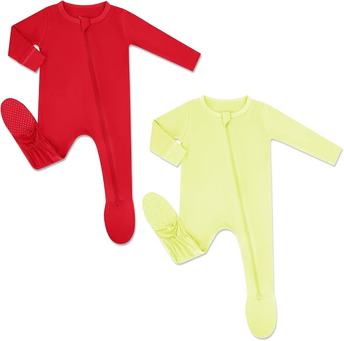 HAPIU Rayon from Bamboo Baby Footed Pajamas, 2 Way Premium Zipper, Footie for Baby Boy Girls, Newborn-24 Months