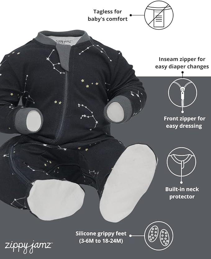 zippyjamz – Zipper Organic Sleeper Footed Onesies Sleeper Baby Pajamas with Inseam Zipper