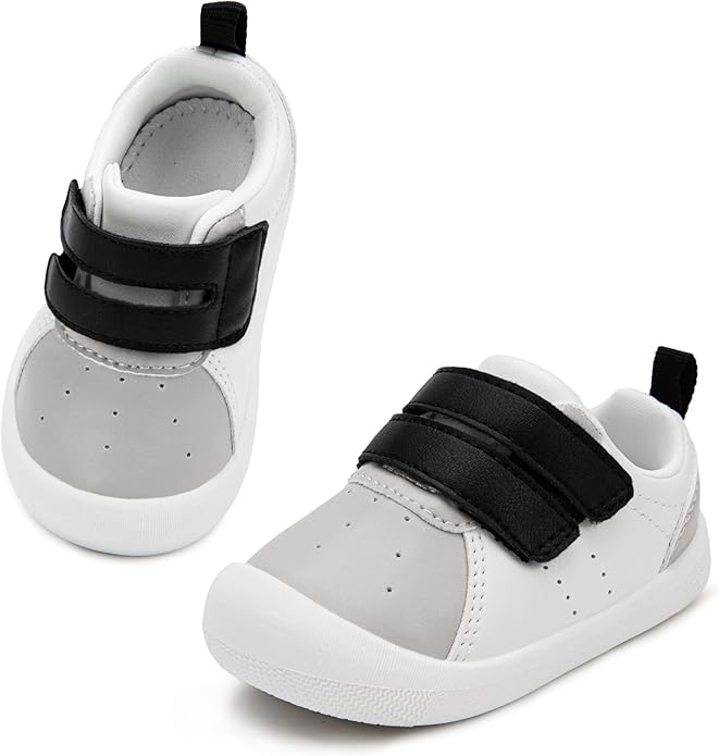 Baby Shoes Boys Girls First Walking Shoes Wide Toe Box Barefoot Zero Drop Infant Shoes Lightweight Nonslip Soft First Walkers PU Leather Toddler Sneakers for 6-24 Months