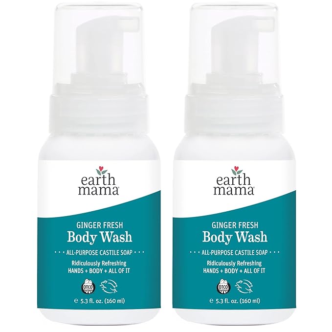 Earth Mama Ginger Fresh Foaming Hand Soap and All Purpose Body Wash for Sensitive Skin, Liquid Castile Soap with Organic Coconut Oil, Shea Butter, Calendula, & Aloe, 5.3 fl oz